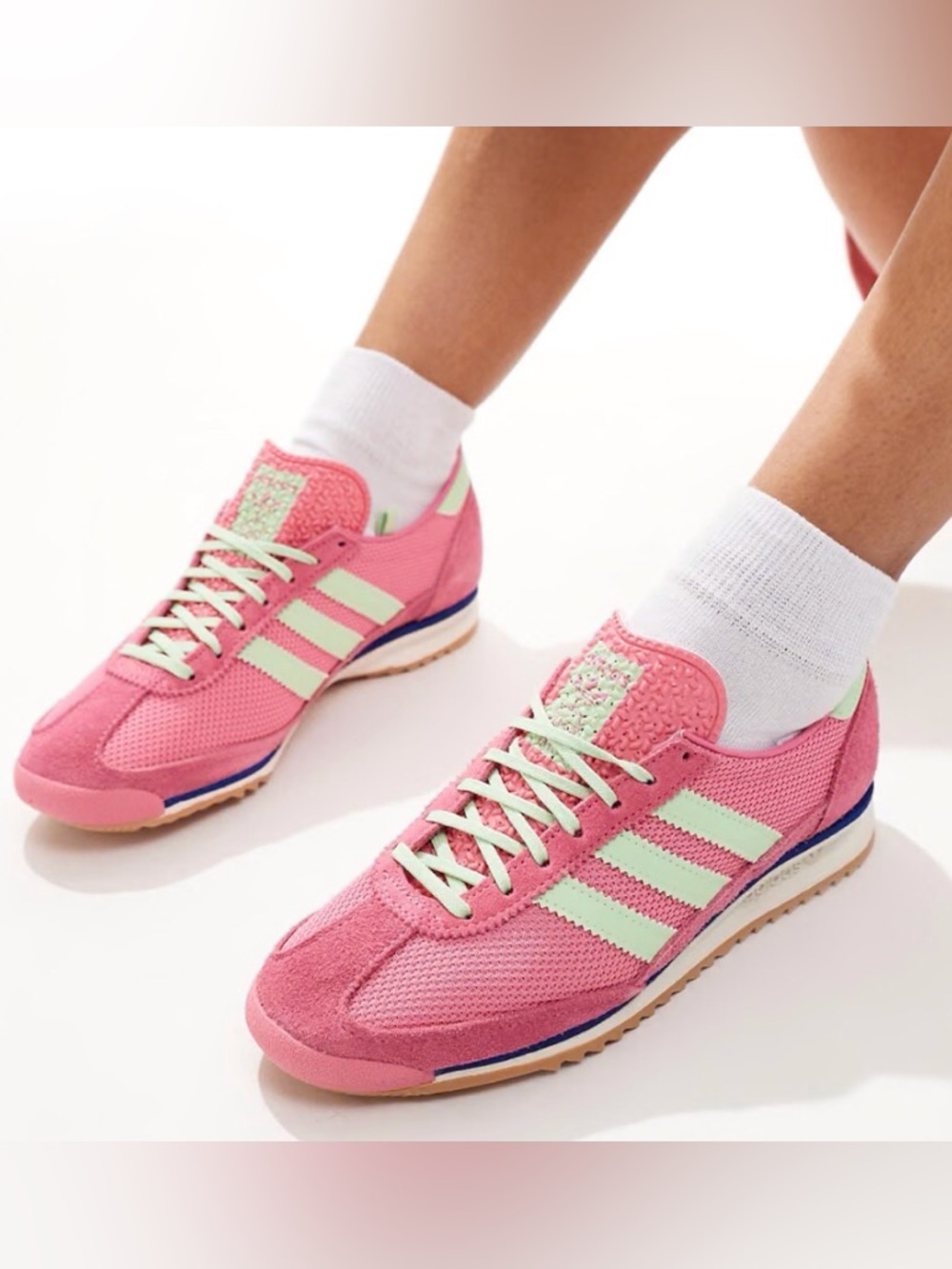 adidas Pink Sneakers with Mint Green Stripes
